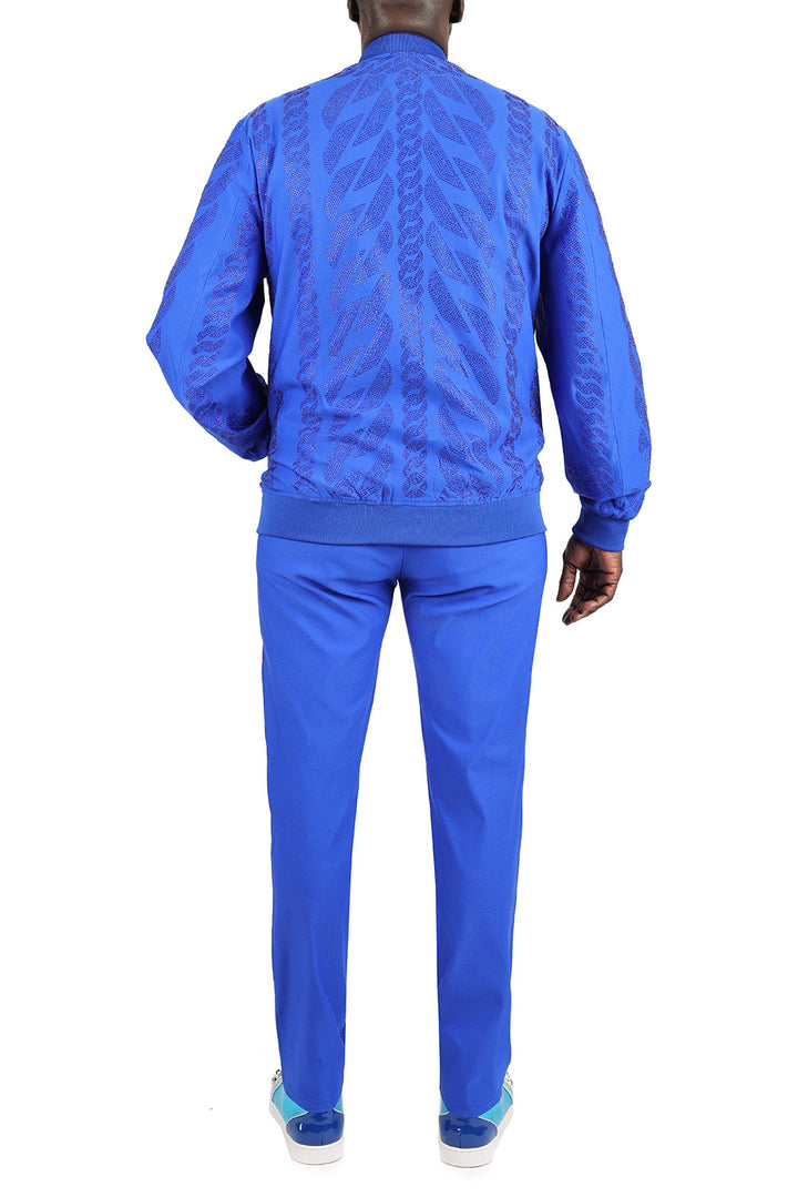 Barabas Men's Chain Rhinestone Pattern Design Luxury Loungewear 2STM13 Royal Blue