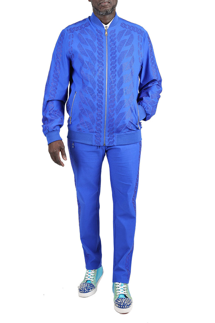 Barabas Men's Chain Rhinestone Pattern Design Luxury Loungewear 2STM13 Royal Blue
