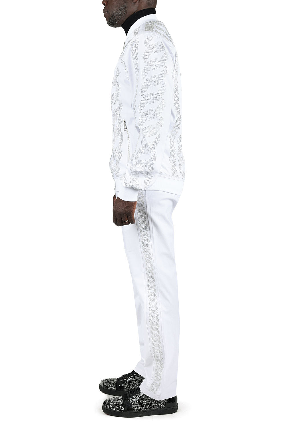 Barabas Men's Chain Rhinestone Pattern Design Luxury Loungewear 2STM13 White