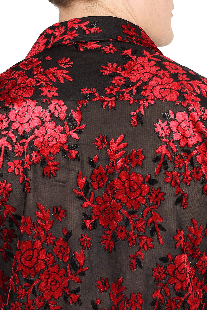 BARABAS Men's Roses Floral See Through Long Sleeve Shirt 2SVL04 Red