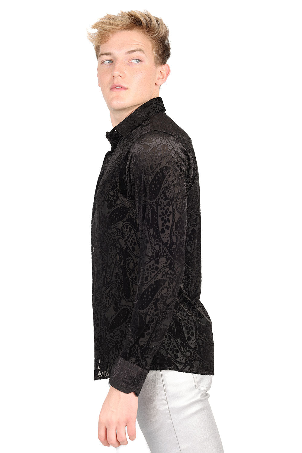 BARABAS Men's Paisley Long Sleeve Button Down Shirt 2SVL07 Black