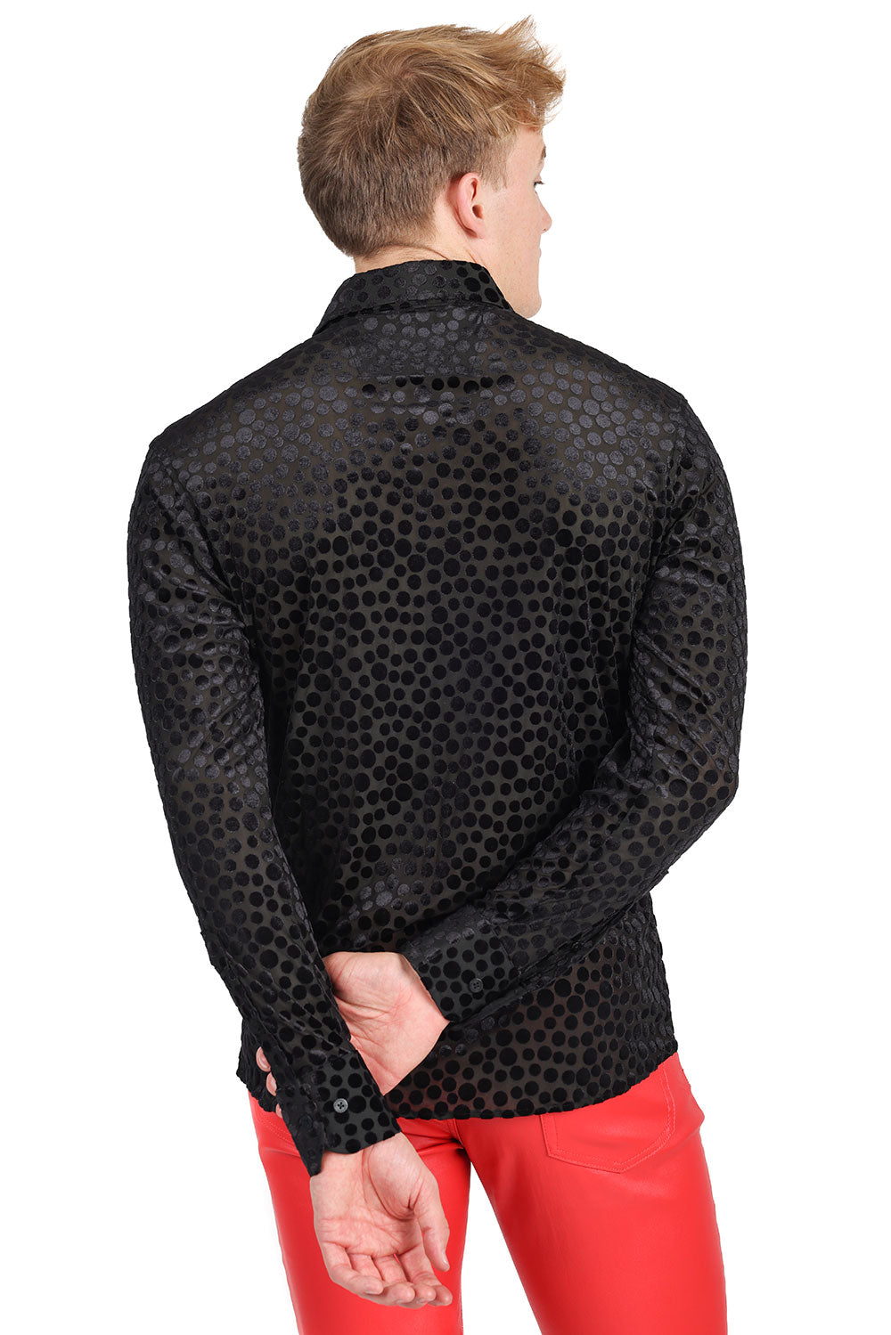 BARABAS Men's Polka Dot Long Sleeve Button Down Shirt 2SVL11 Black
