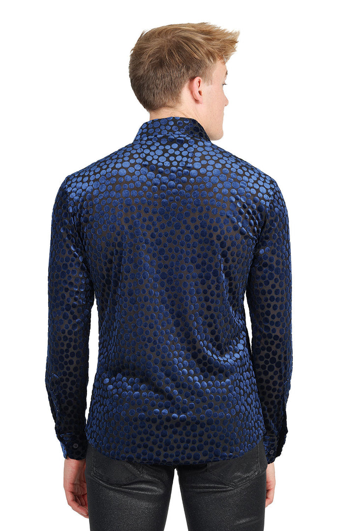 BARABAS Men's Polka Dot Long Sleeve Button Down Shirt 2SVL11 Blue
