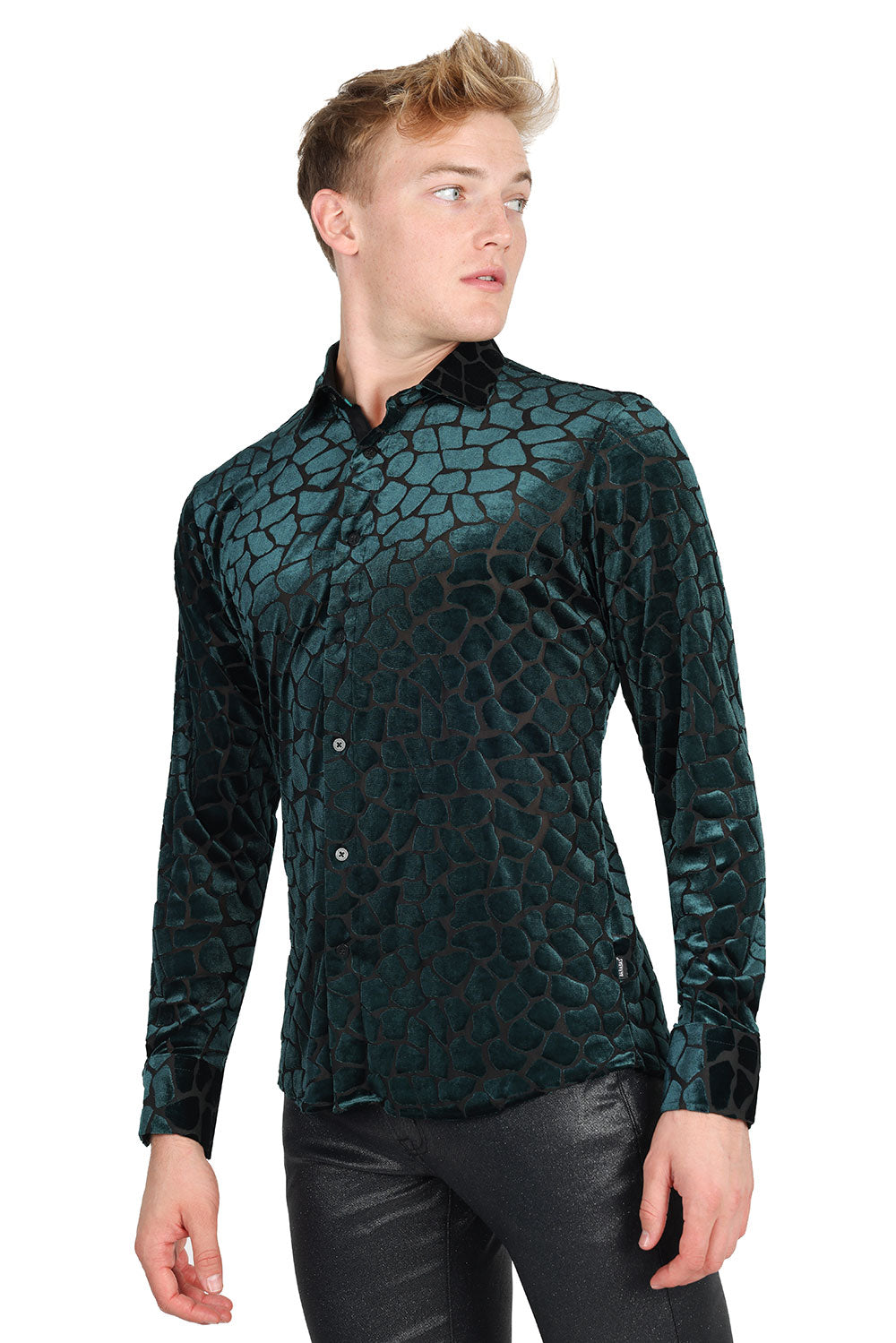 BARABAS Men's Rock Formation Long Sleeve Button Down Shirt 2SVL12 Emerald