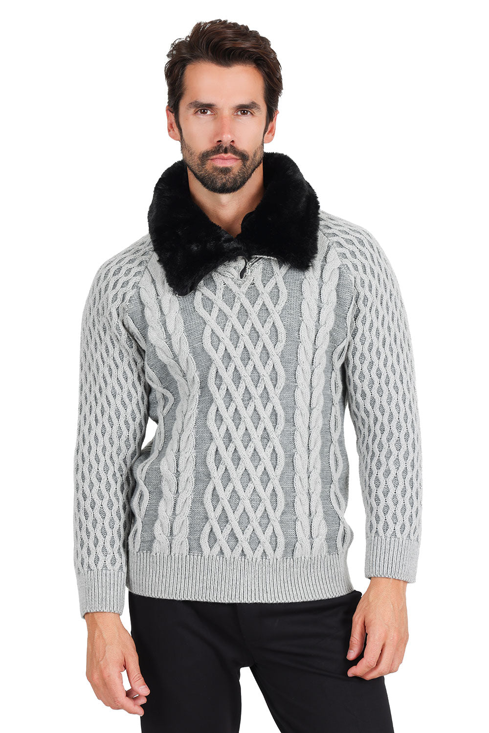 Barabas Men's Luxury Turtle Neck Zippered Sweatshirt 2SW20 Grey