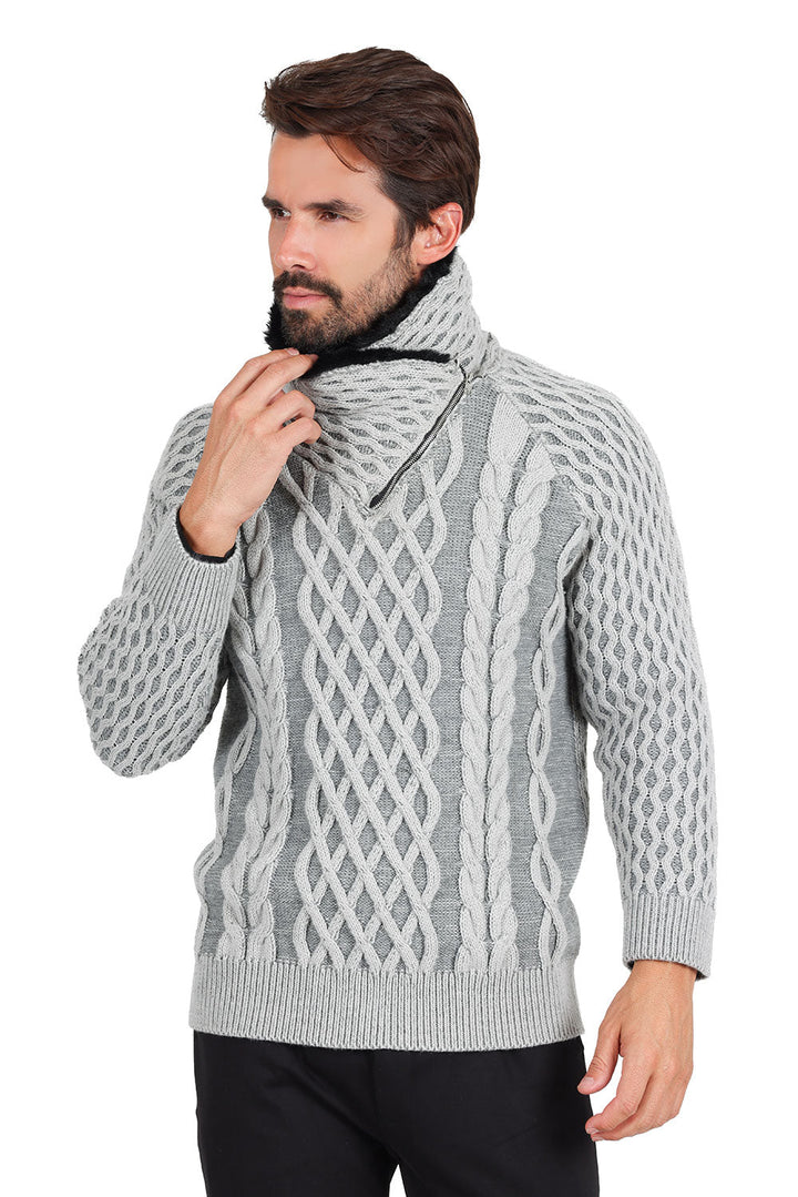 Barabas Men's Luxury Turtle Neck Zippered Sweatshirt 2SW20 Grey