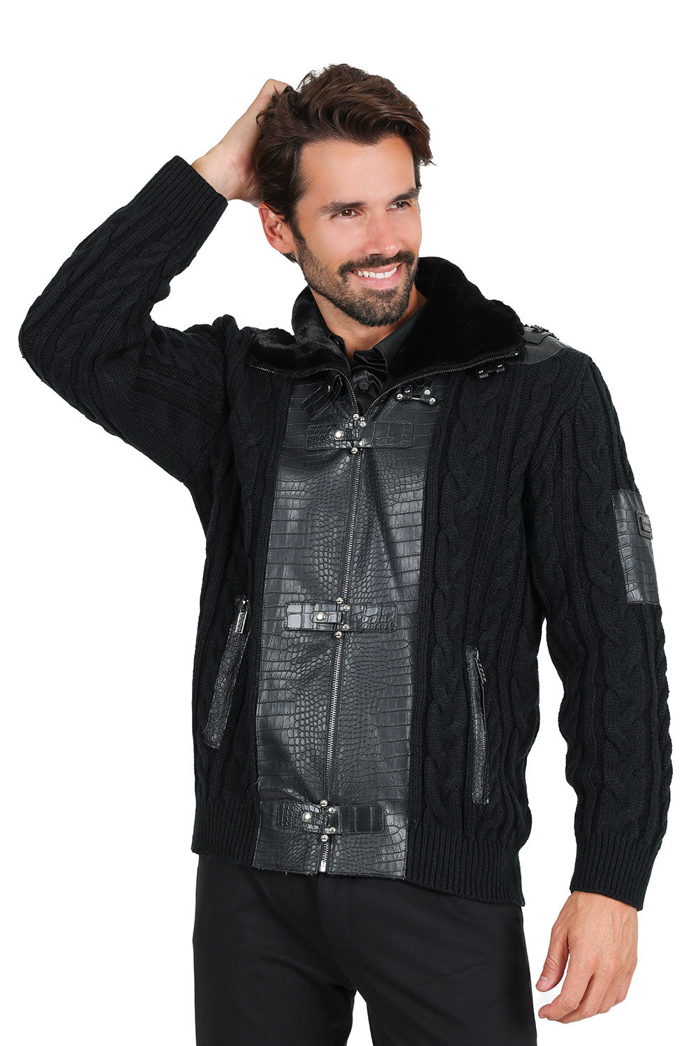 Barabas Men's Zipper Stand collar Animal Print Winter Jacket 2SWZ1 Black