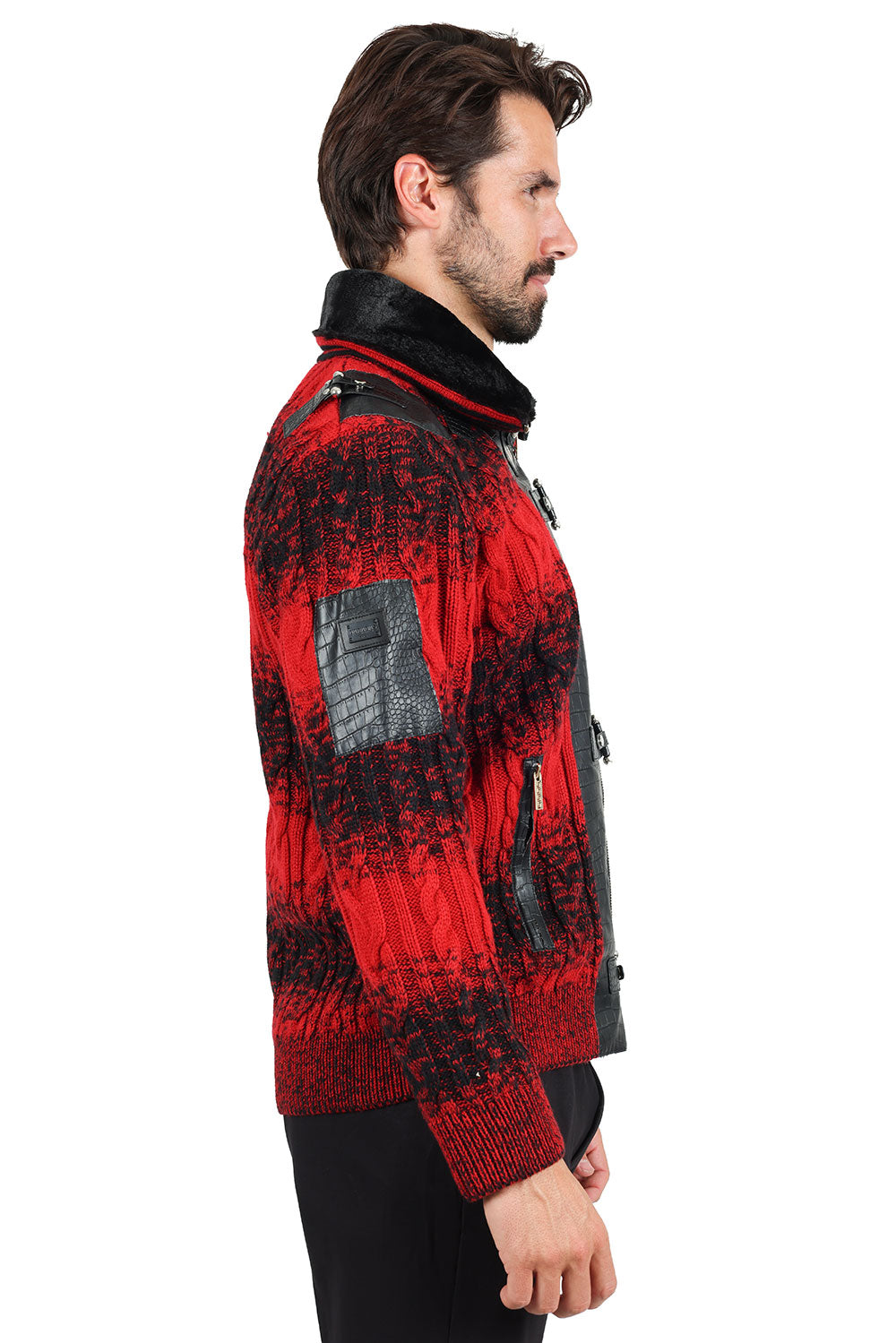 Barabas Men's Zipper Stand collar Animal Print Winter Jacket 2SWZ1 Red