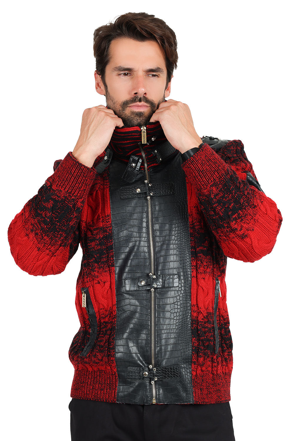 Barabas Men's Zipper Stand collar Animal Print Winter Jacket 2SWZ1 Red