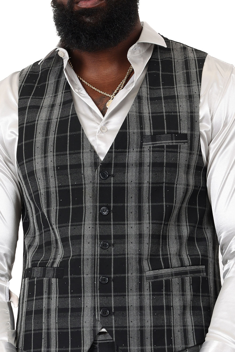 Barabas Men's Checkered Plaid Black Grey Green Dress Vest 2VP193 Black Grey