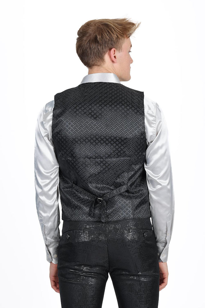 Barabas Men's Greek Key Pattern Floral Print Luxury Dress Vest 2VP3102 Black