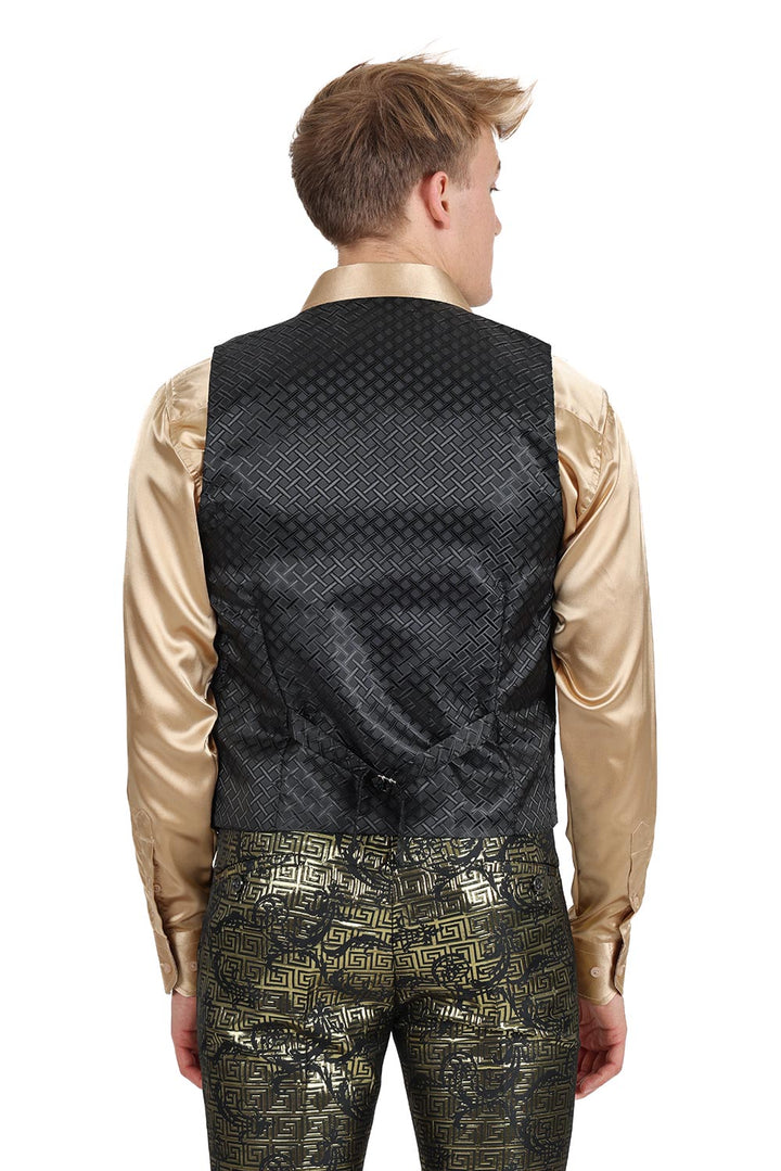 Barabas Men's Greek Key Pattern Floral Print Luxury Dress Vest 2VP3102 Black 