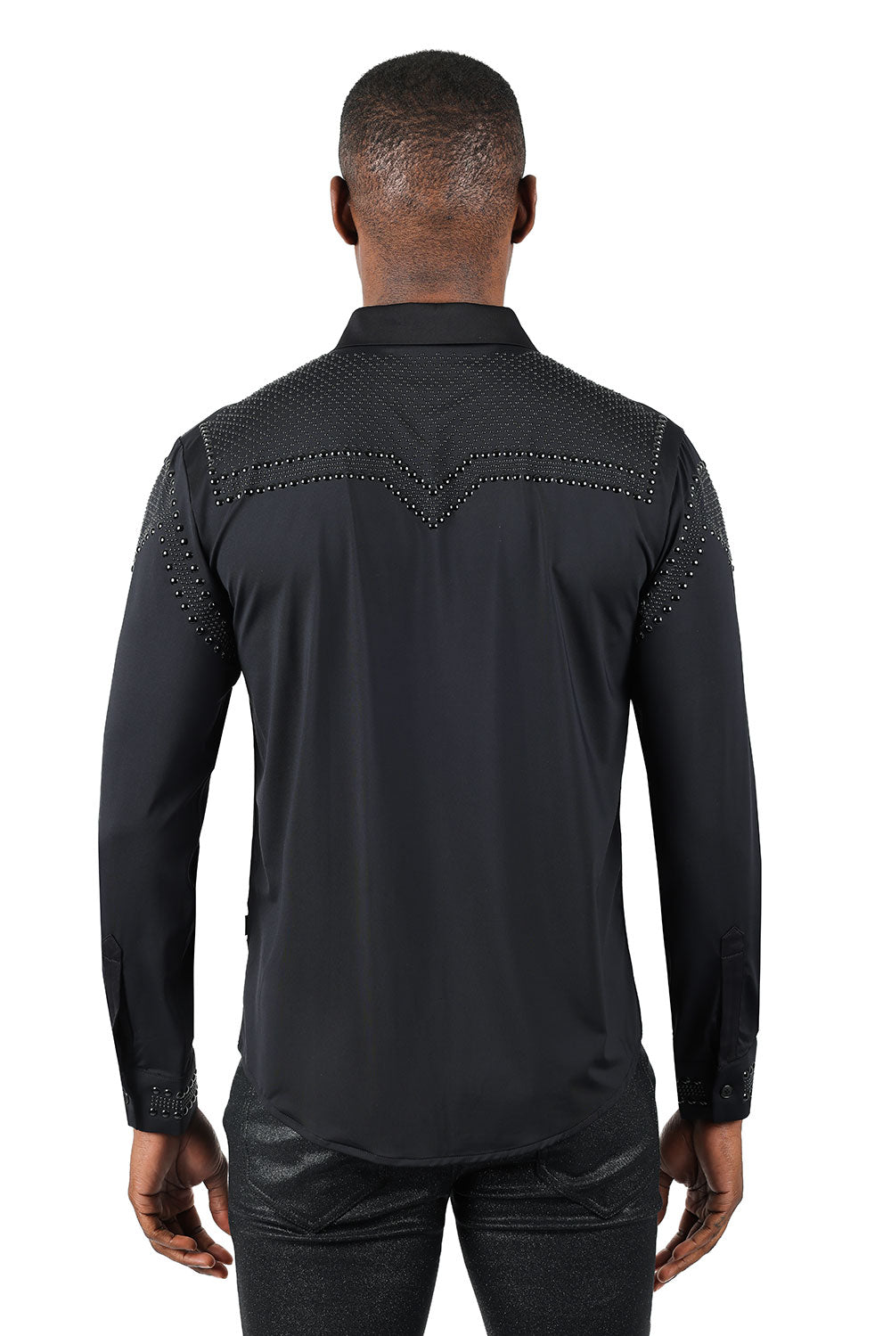 Barabas Men's Studded Premium Solid Long Sleeve Shirts 3B24 Black