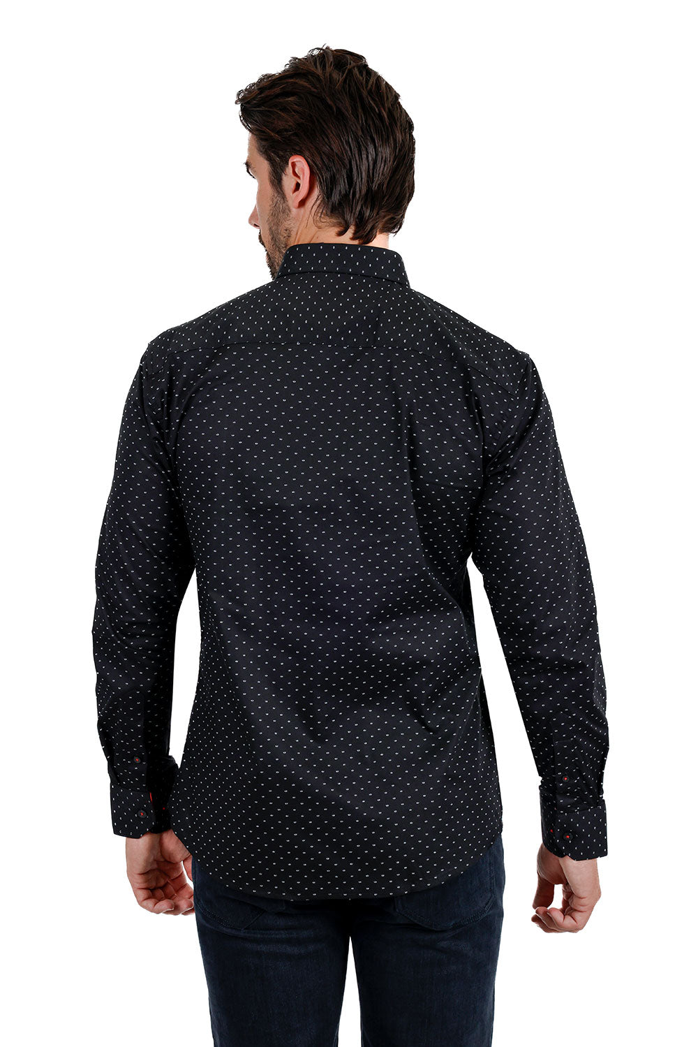 BARABAS Men's Solid Color Polka Dot Print Long Sleeve Shirts 3B358 Black