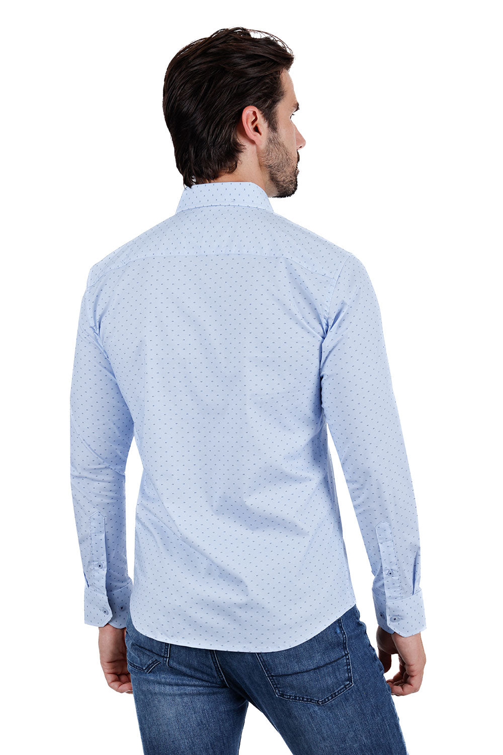 BARABAS Men's Solid Color Polka Dot Print Long Sleeve Shirts 3B358 Blue