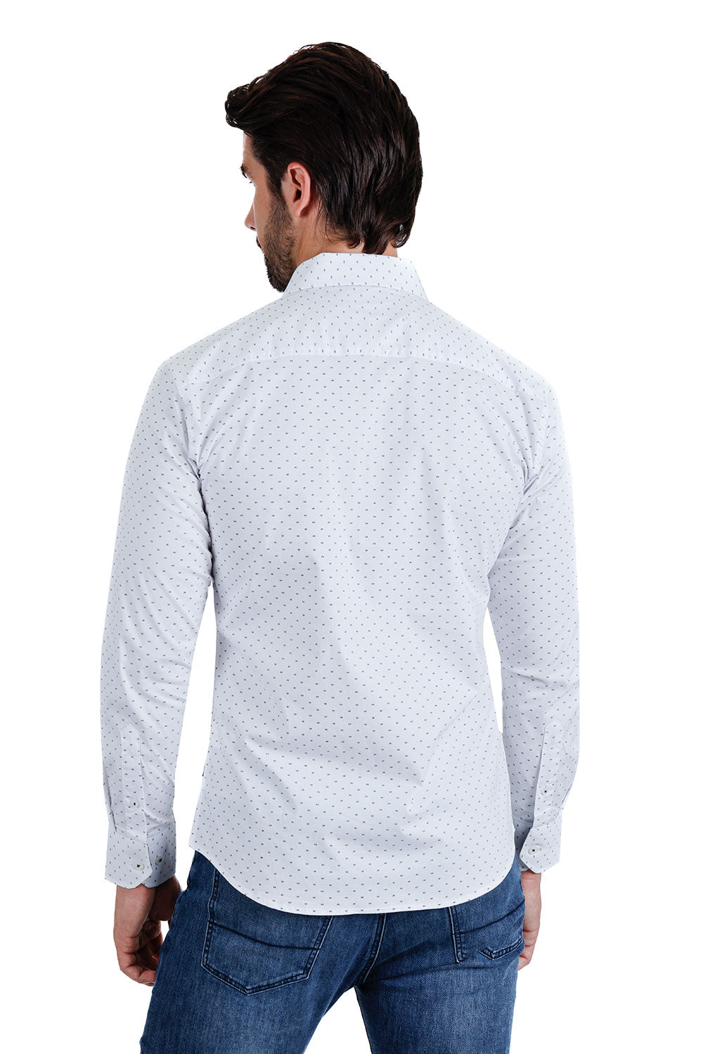 BARABAS Men's Solid Color Polka Dot Print Long Sleeve Shirts 3B358 White