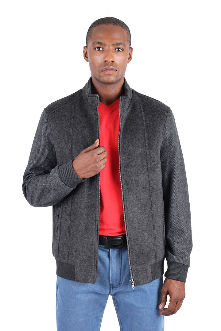 Barabas Men's Suede Warm Comfortable Varsity Jacket 3BH84 Charcoal