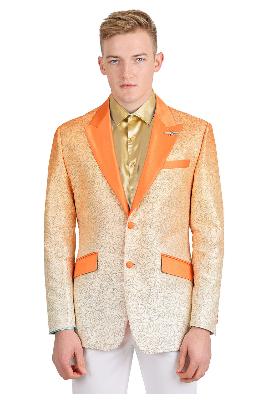 BARABAS Men's Two-Tone Floral Pattern Design Notched Blazer 3BL02 Orange