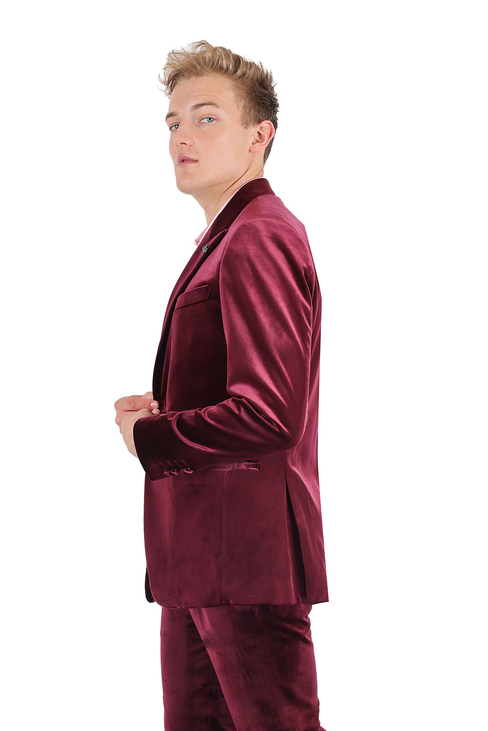 BARABAS Men's Velvet Shiny Finish Peak Lapel Blazer 3BL04 Burgundy