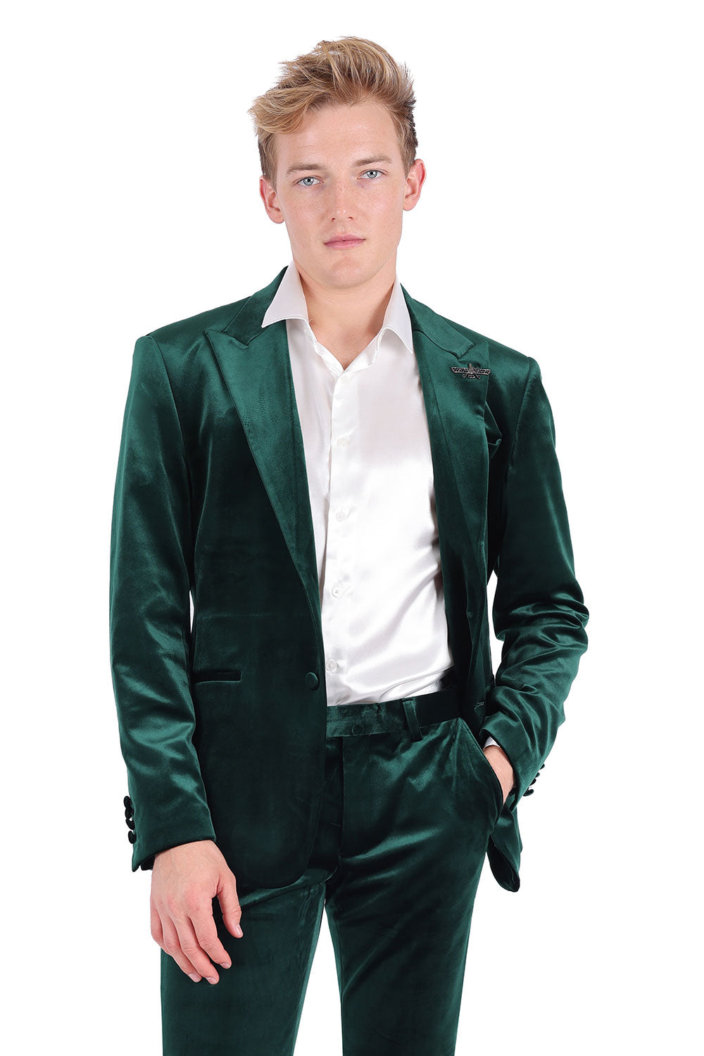 BARABAS Men's Velvet Shiny Finish Peak Lapel Blazer 3BL04 Green