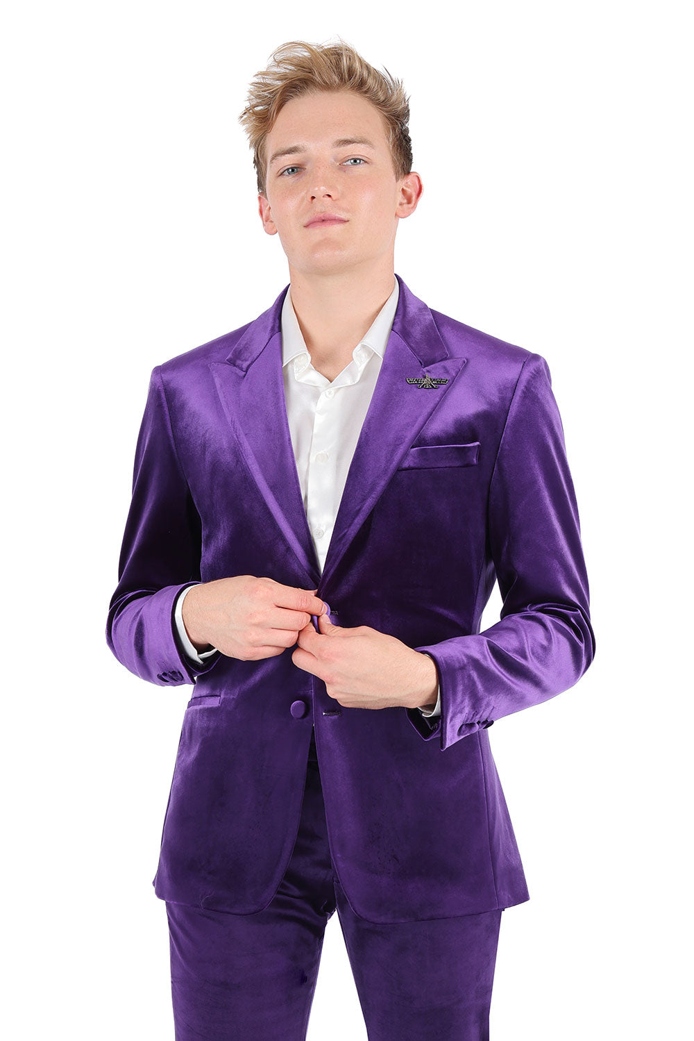 BARABAS Men's Velvet Shiny Finish Peak Lapel Blazer 3BL04 Purple