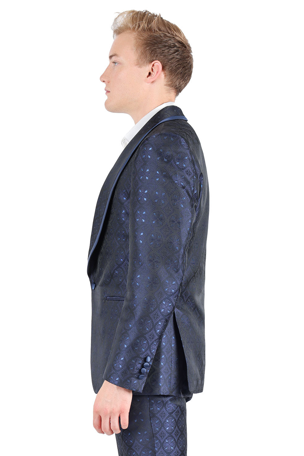 BARABAS Men's Premium Geometric Shawl Blazer 3BL05 Navy