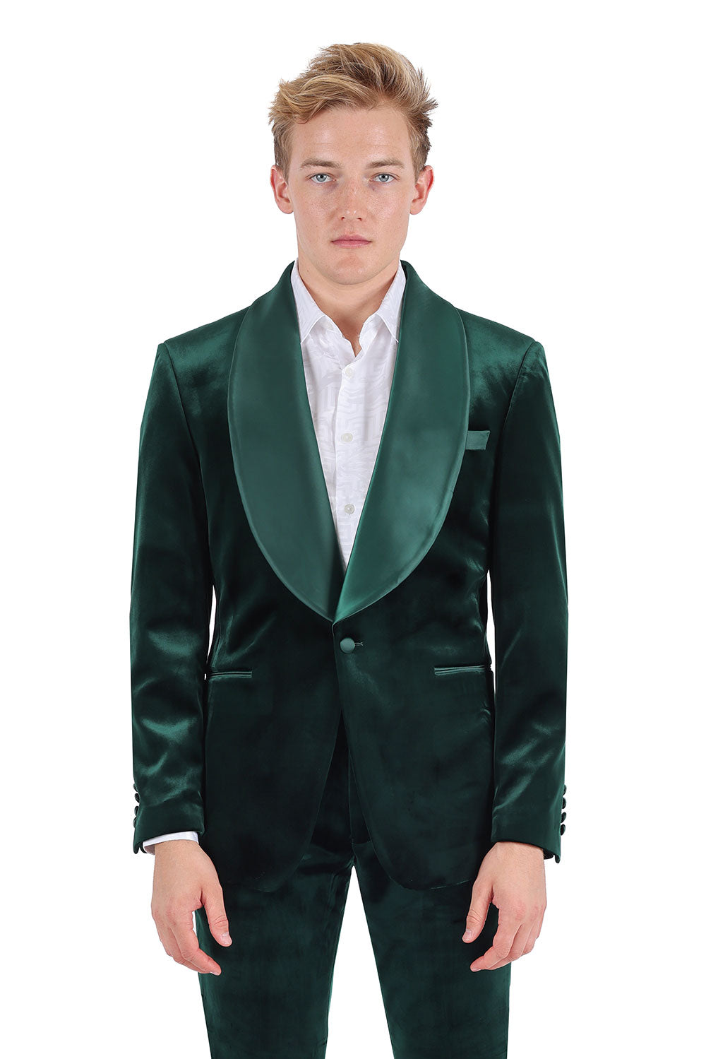 BARABAS Men's Velvet Shiny Finish Shawl Lapel Blazer 3BL06 Green