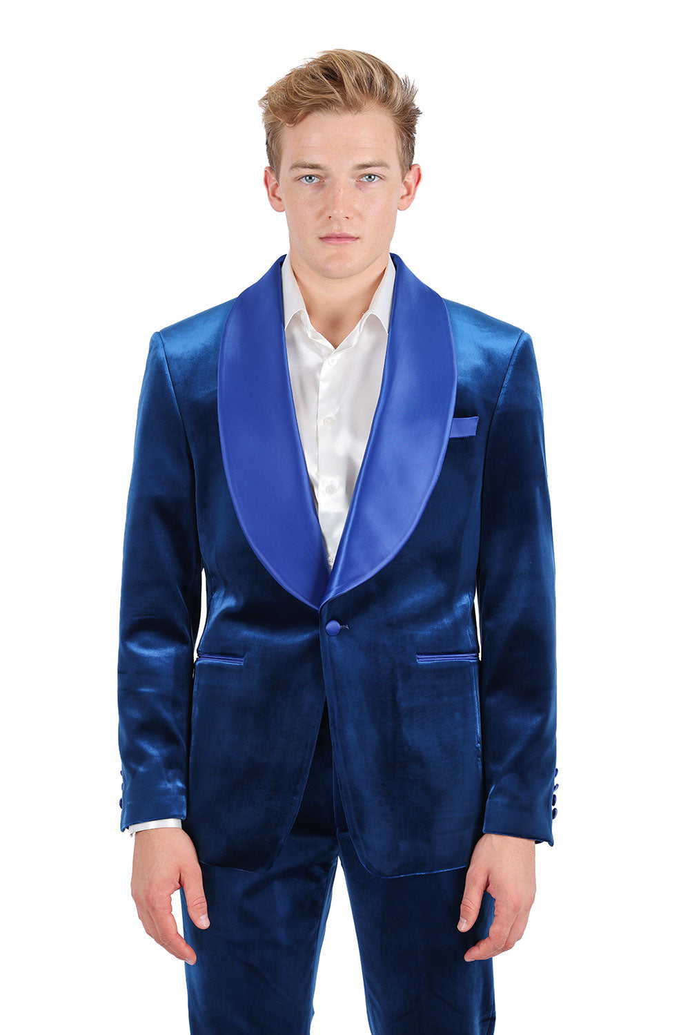 BARABAS Men's Velvet Shiny Finish Shawl Lapel Blazer 3BL06 Blue