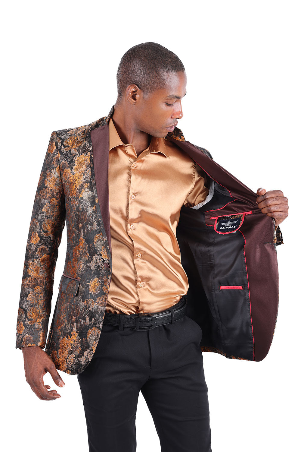 Barabas Men's Floral Decorative Luxury Premium Blazer 3BL07 Coffee