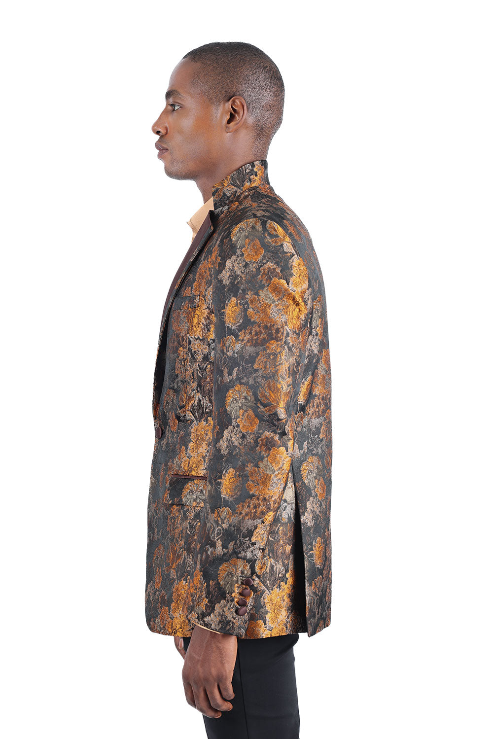 Barabas Men's Floral Decorative Luxury Notch Lapel Blazer 3BL07 Coffee