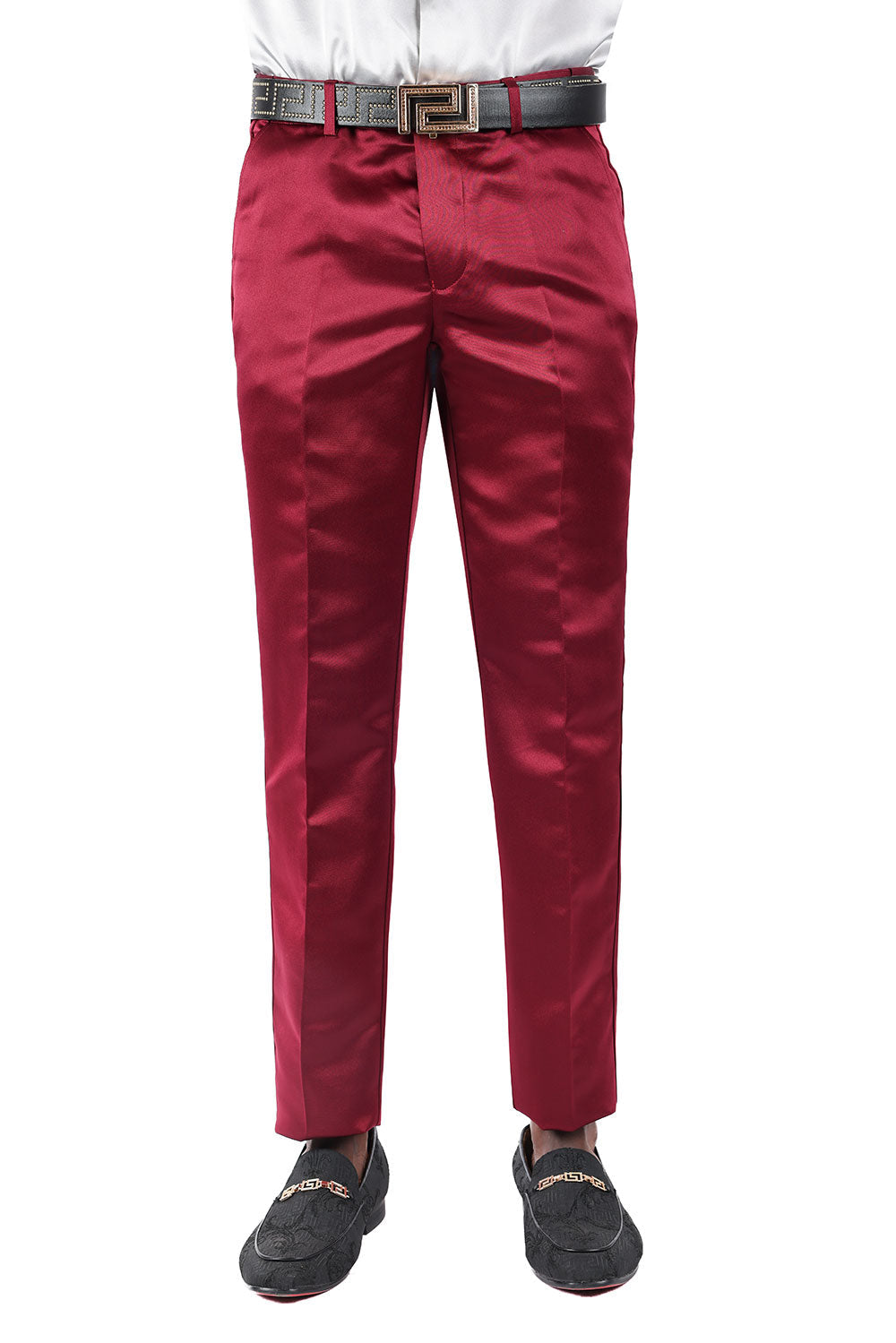 BARABAS Men's Solid Color Plain Shiny Chino Dress Pants 3CP02 Burgundy