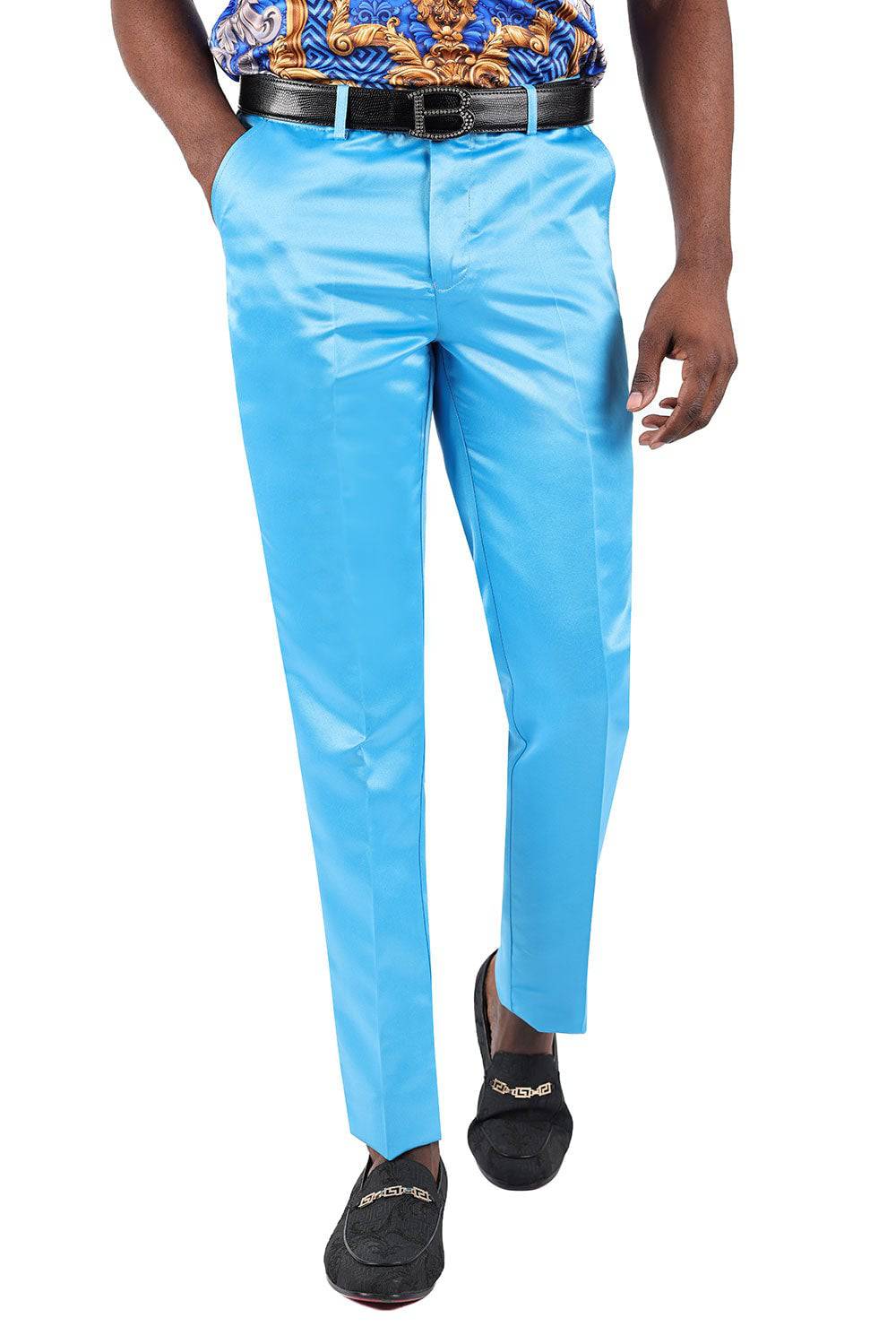BARABAS Men's Solid Color Plain Shiny Chino Dress Pants 3CP02 Blue