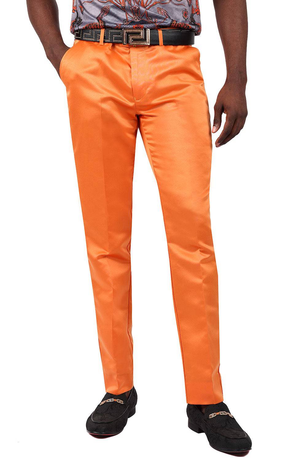 BARABAS Men's Solid Color Plain Shiny Chino Dress Pants 3CP02 Orange
