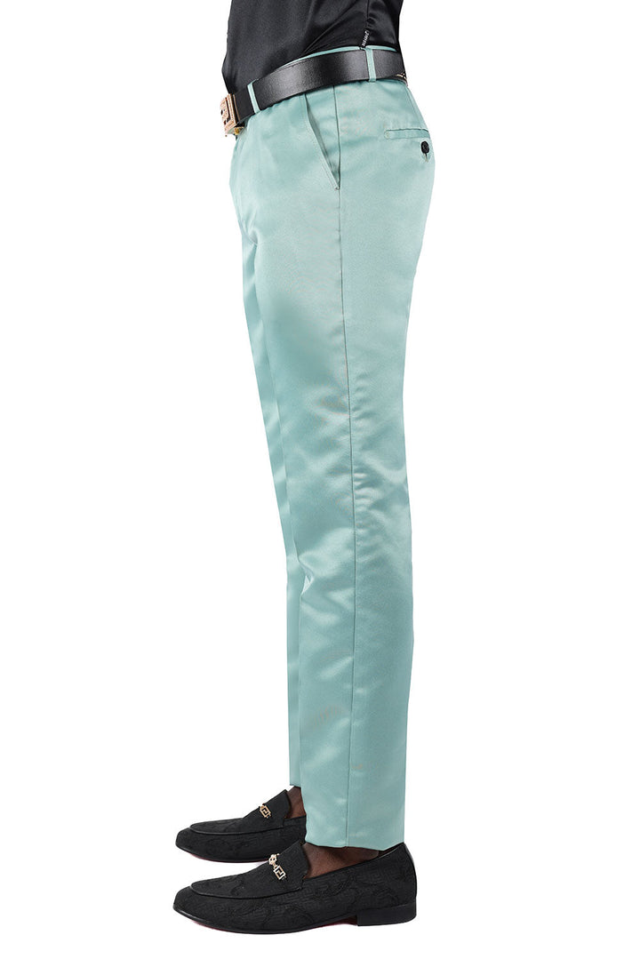 BARABAS Men's Solid Color Plain Shiny Chino Dress Pants 3CP02 Green