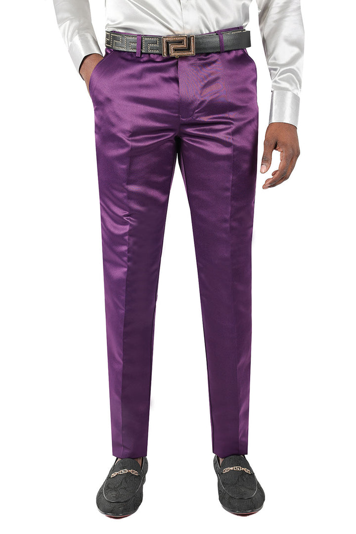 BARABAS Men's Solid Color Plain Shiny Chino Dress Pants 3CP02 Purple