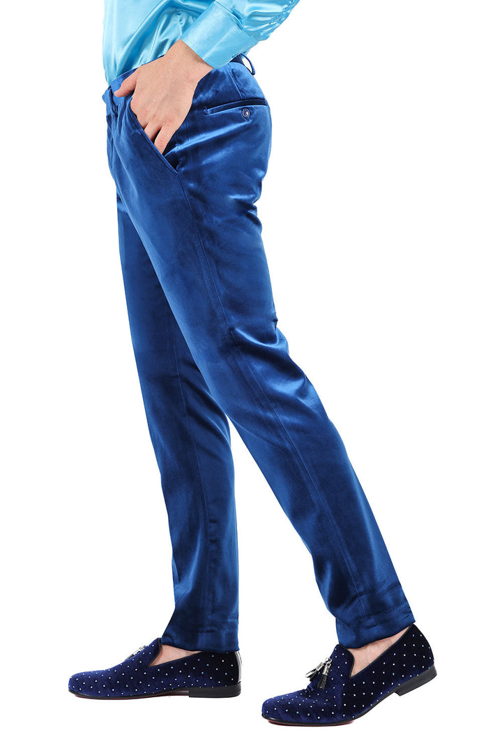 Barabas Men's Velvet Shiny Chino Solid Color Dress Pants 3CP04 Blue Royal