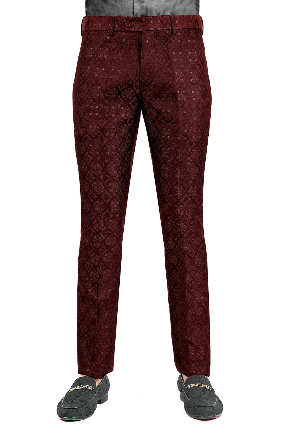 BARABAS Men's Decorative Geometric Printed Chino Pants 3CP05 Wine