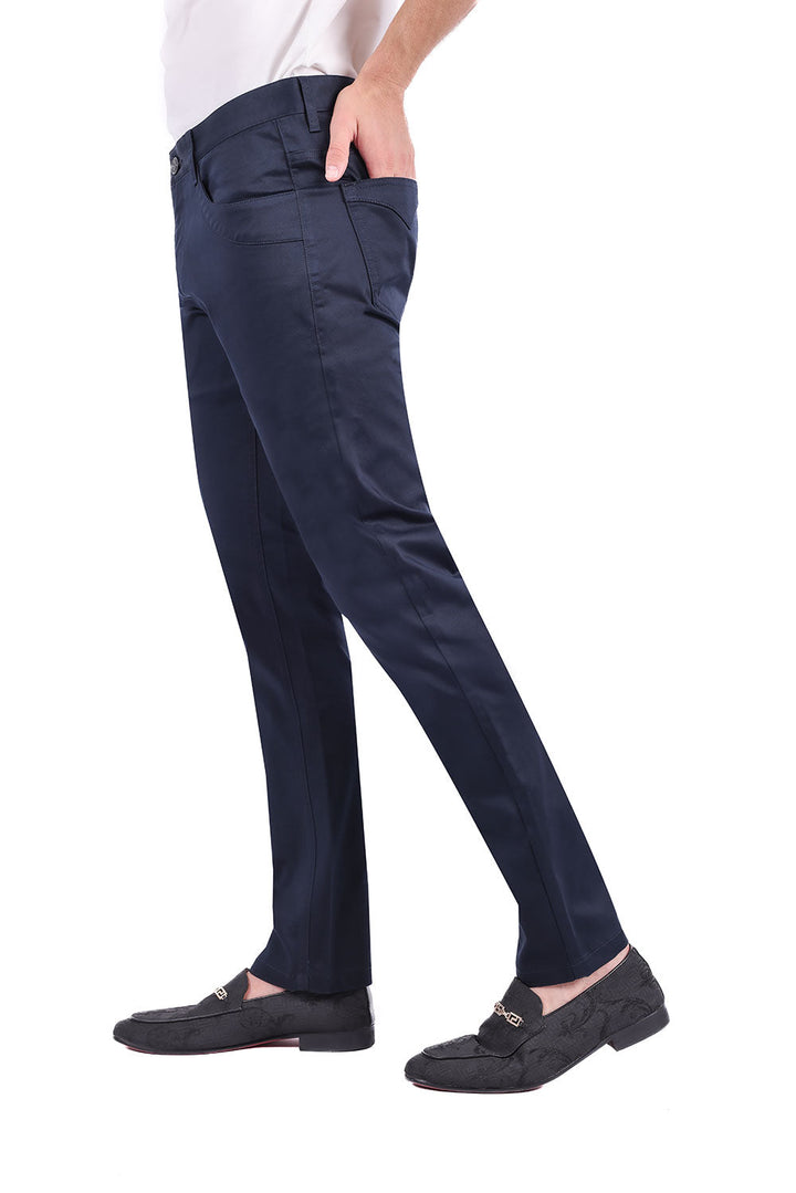 Barabas Men's Solid Color Basic Essential Chino Dress Pants 3CPW31 Navy