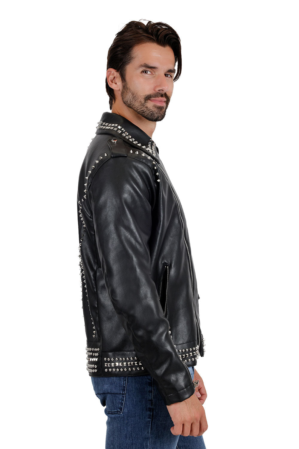 Barabas Men's Spiked Premium Motorcycle Biker Jacket 3JPU26 Black and Silver
