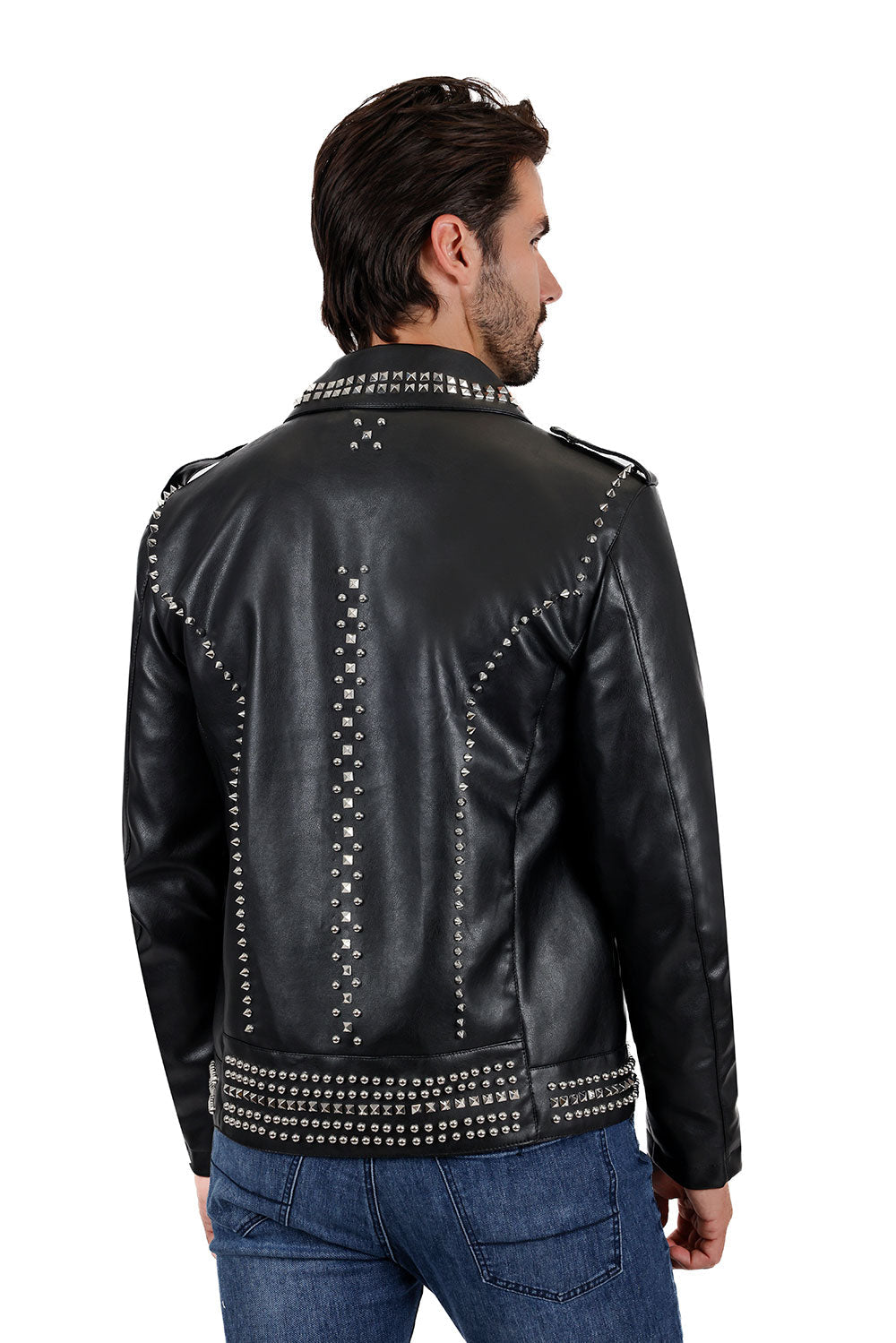 Barabas Men's Spiked Motorcycle Biker Faux Leather Jacket 3JPU26 Black Silver