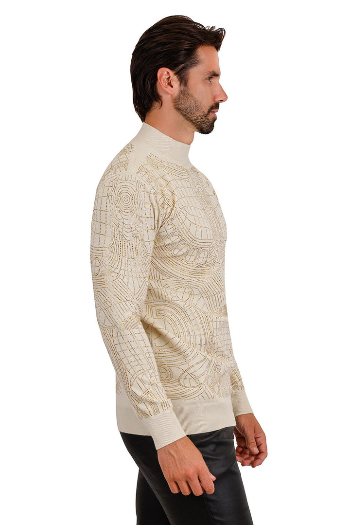 Barabas Men's Rhinestone Long Sleeve Turtleneck Sweater 3LS2107 Cream