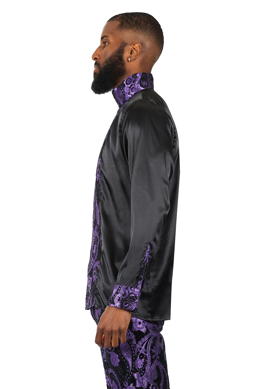 BARABAS Men's Paisley Long Sleeve Turtle Neck shirt 3MT05 Purple