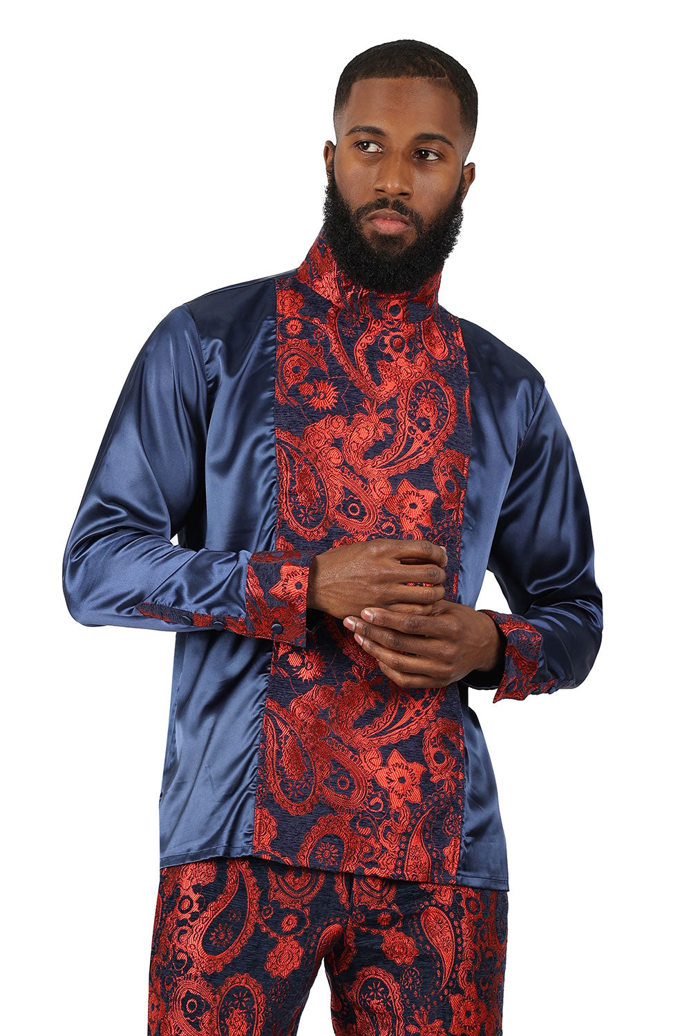 BARABAS Men's Paisley Long Sleeve Turtle Neck shirt 3MT05 Navy