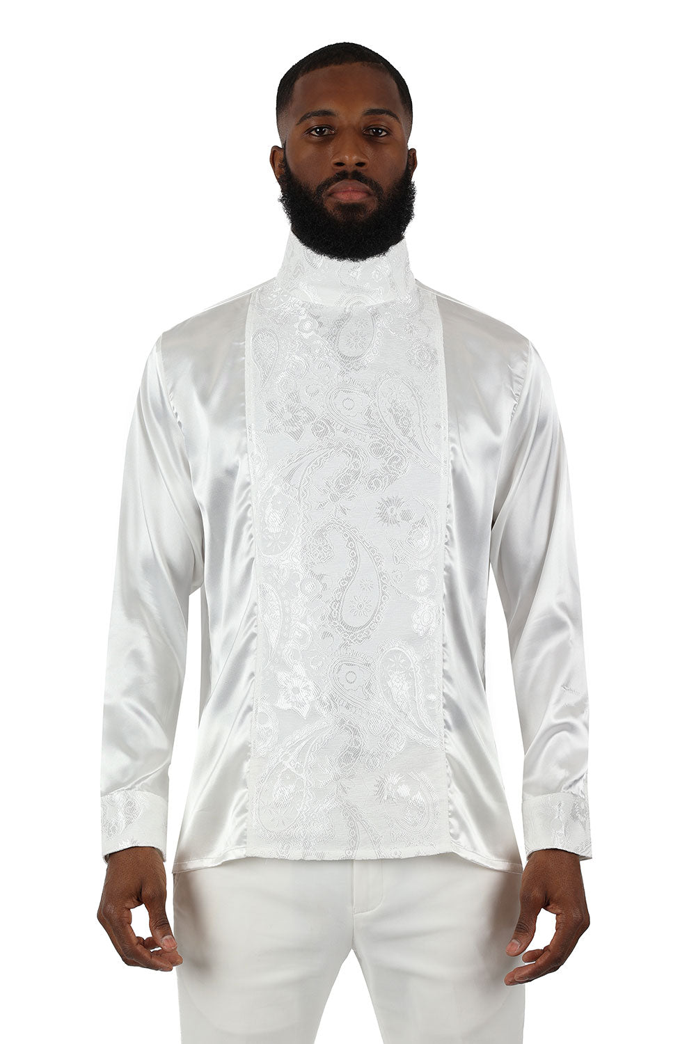 BARABAS Men's Paisley Long Sleeve Turtle Neck shirt 3MT05 White
