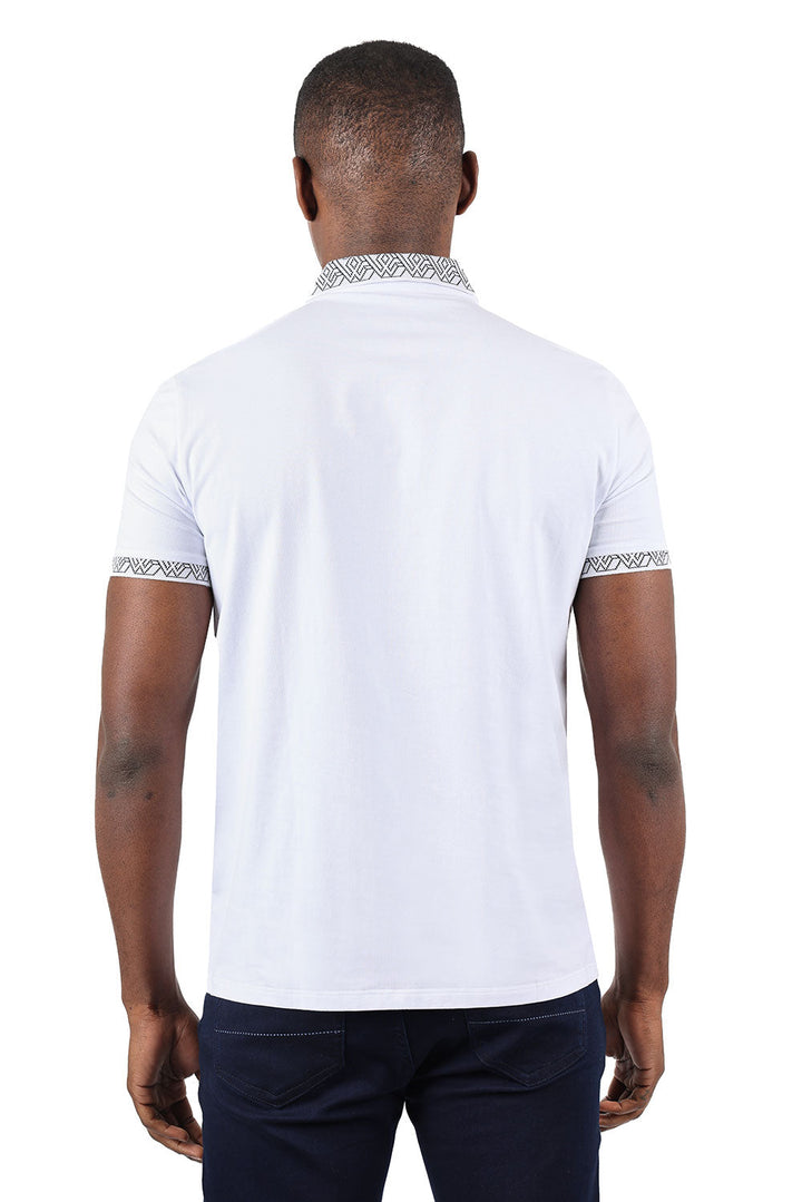 Barabas Men's Collar Pattern Short Sleeve Solid Color Shirts 3P01 White