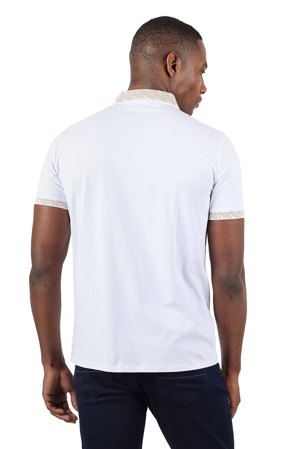 Barabas Men's Collar Pattern Short Sleeve Solid Color Shirts 3P01 White