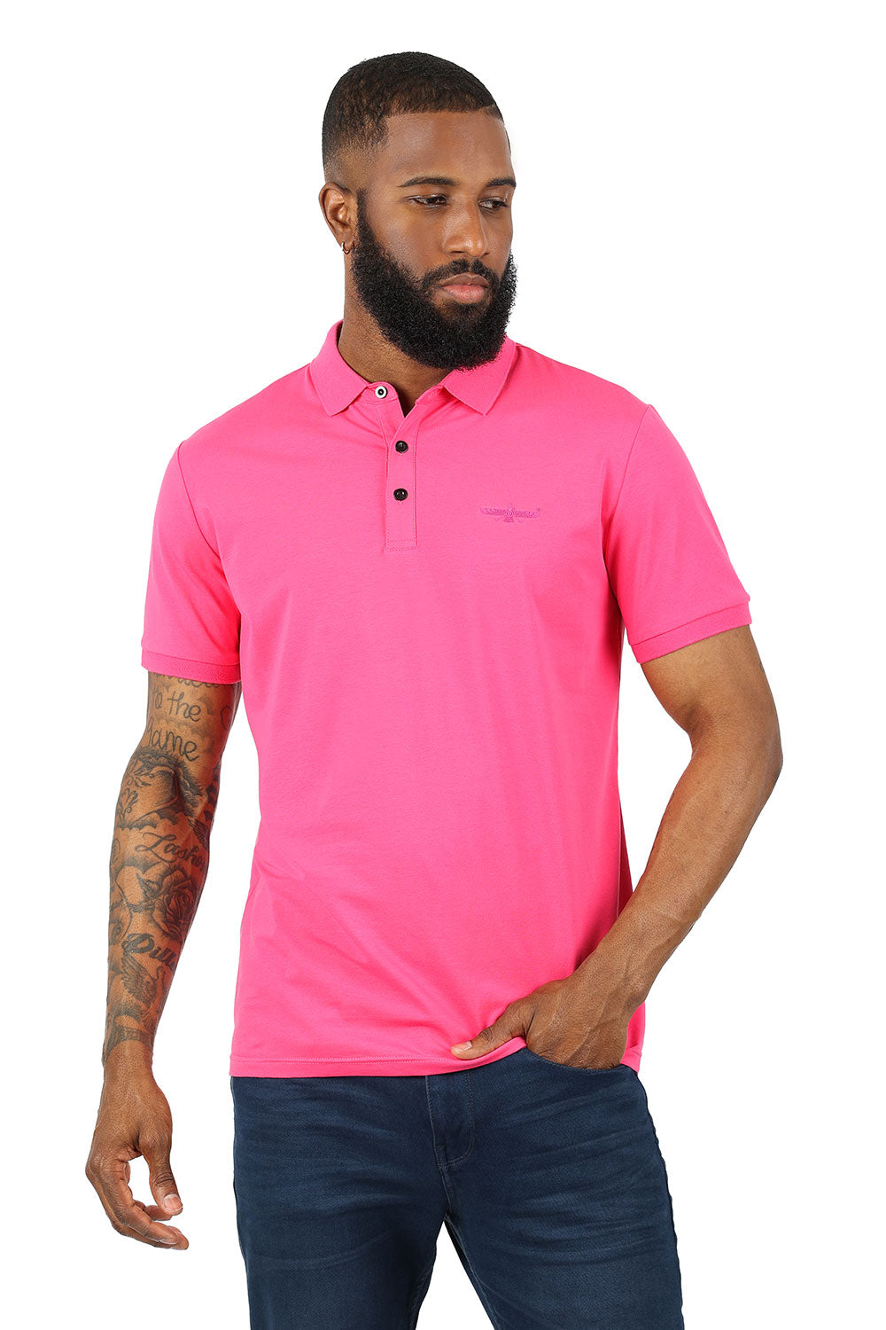 Barabas men's Solid Color With Logo Polo Shirts 3PP833 Fuchsia