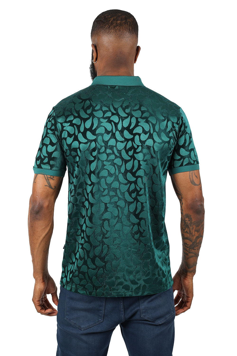 Barabas Men's Petal Floral Short Sleeve Polo Shirt 3PP834 Emerald