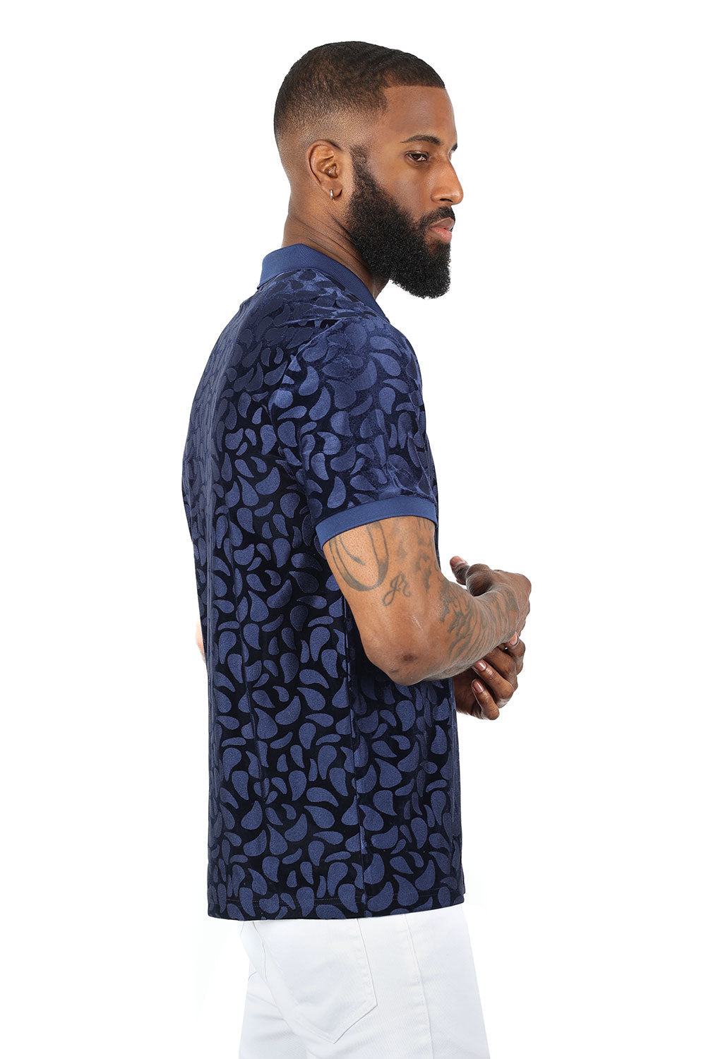 Barabas Men's Petal Floral Short Sleeve Polo Shirt 3PP834 Navy