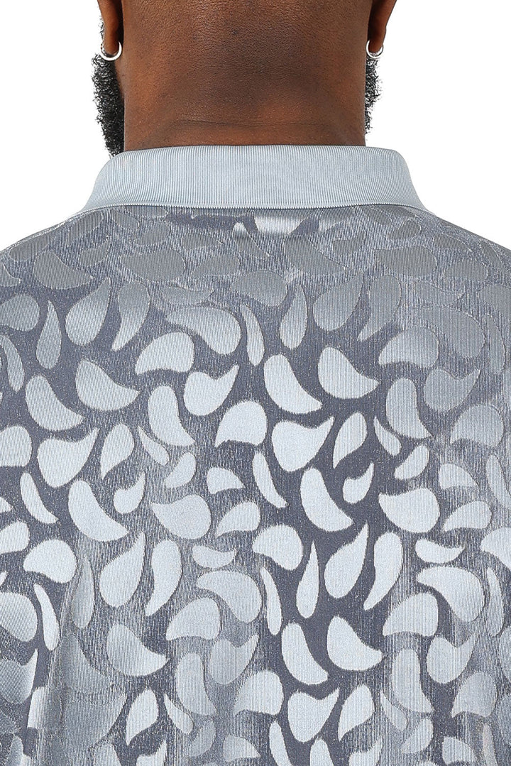 Barabas Men's Petal Floral Short Sleeve Polo Shirt 3PP834 Silver